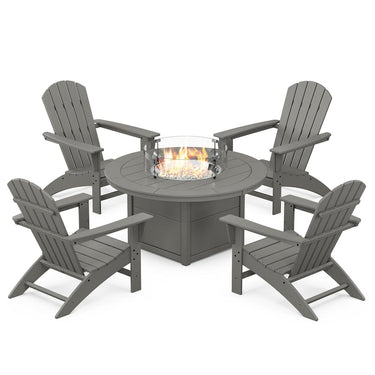 POLYWOOD Nautical 5-Piece Adirondack Chair Conversation Set w/ Fire Pit Table - Slate Grey